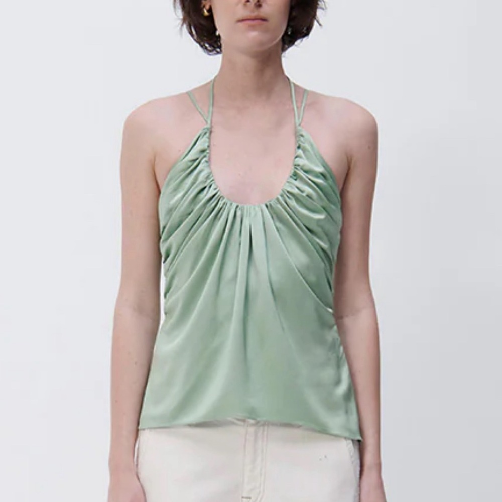 Jonathan Simkhai Maison Charmeuse Top in Green